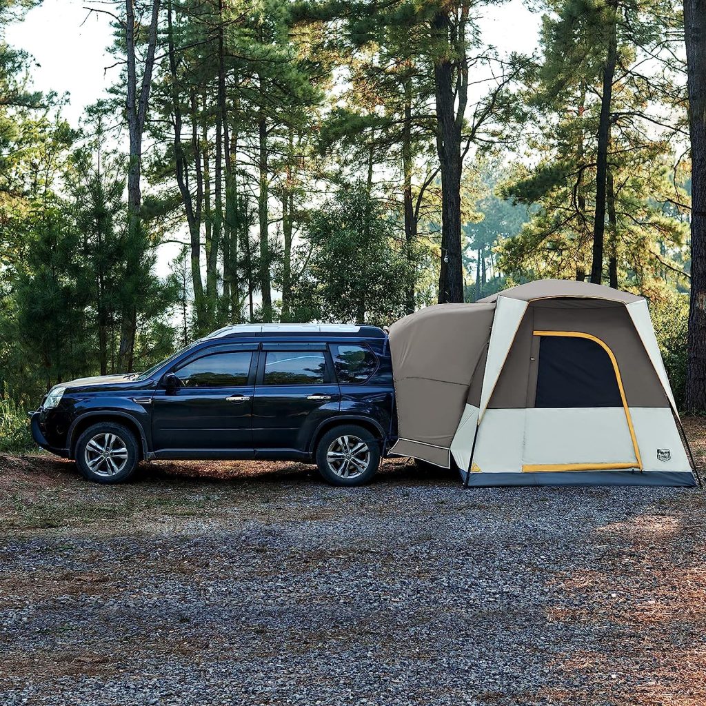 TIMBER RIDGE 5 Person SUV Tent with Movie Screen Weather Resistant Portable for Car SUV Van Camping, Includes Rainfly and Storage Bag, 10' W X 8' L X 7.6' H Khaki