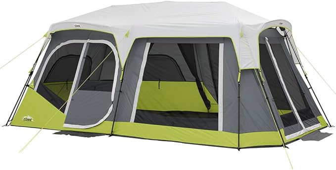 CORE 12 Person Instant Cabin Tent | 3 Room Tent for Family with Storage Pockets for Camping Accessories | Portable Large Pop Up Tent for 2 Minute Camp Setup