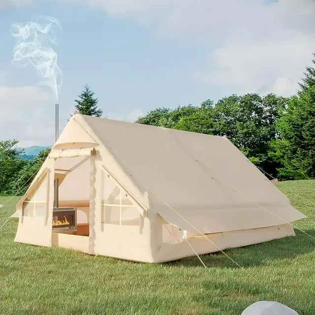 Easy Setup, Glamping Tents for 4 Seasons - Waterproof, Windproof Design with Stove Jack, Mesh Windows, and Pump.